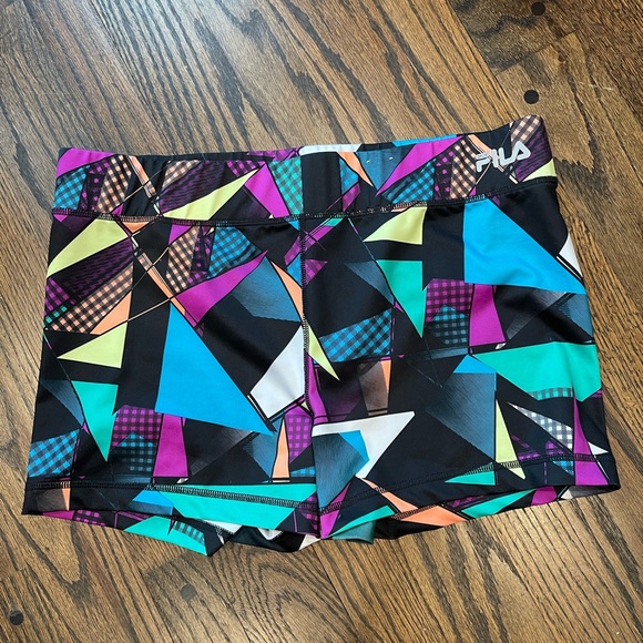 Fila XL Workout Shorts Geometric Booty Sport Running Teal - Picture 2 of 3